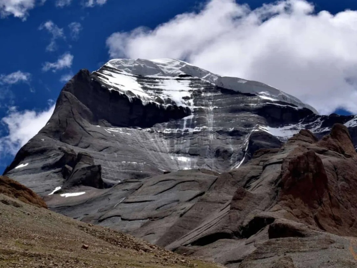 West face of Mount Kailash 6638m in Tibet under blue sky during Kailash pilgrimage
