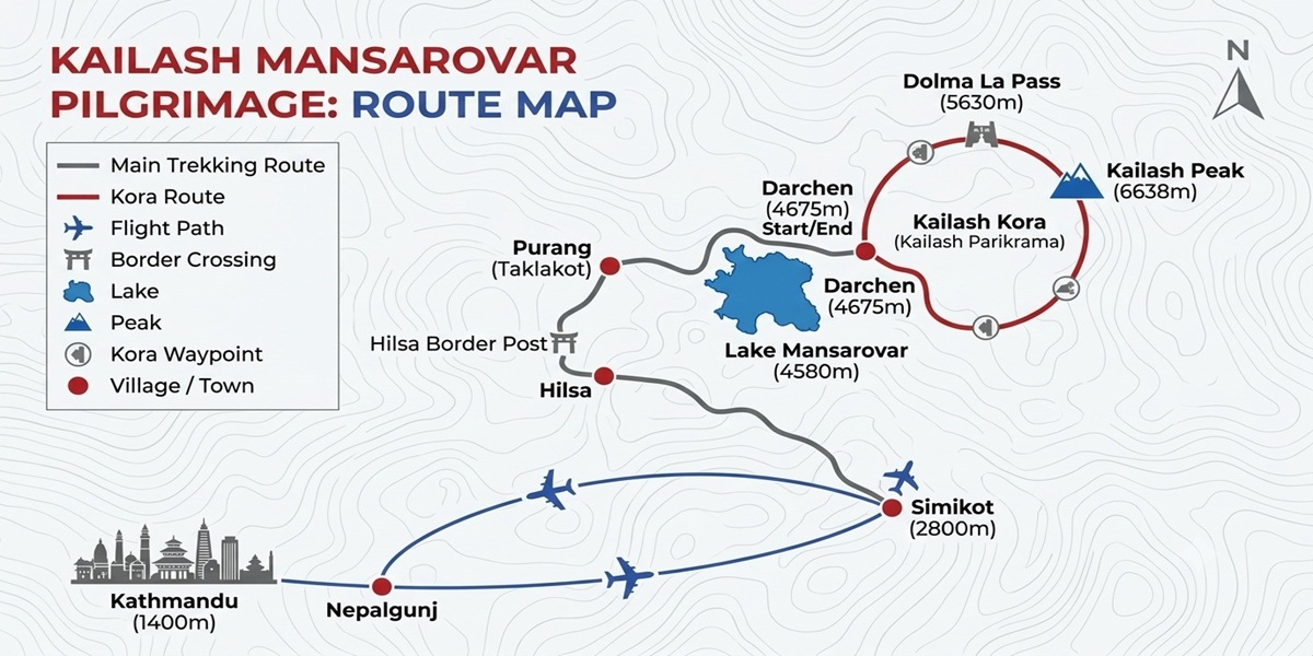 Mount kailash Tour By Helicopter Route Map Via Kerung