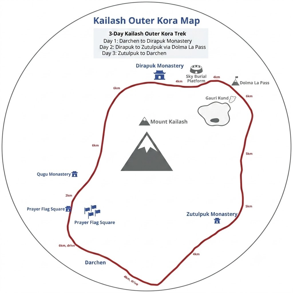 Mount Kailash Outer Kora Route Map