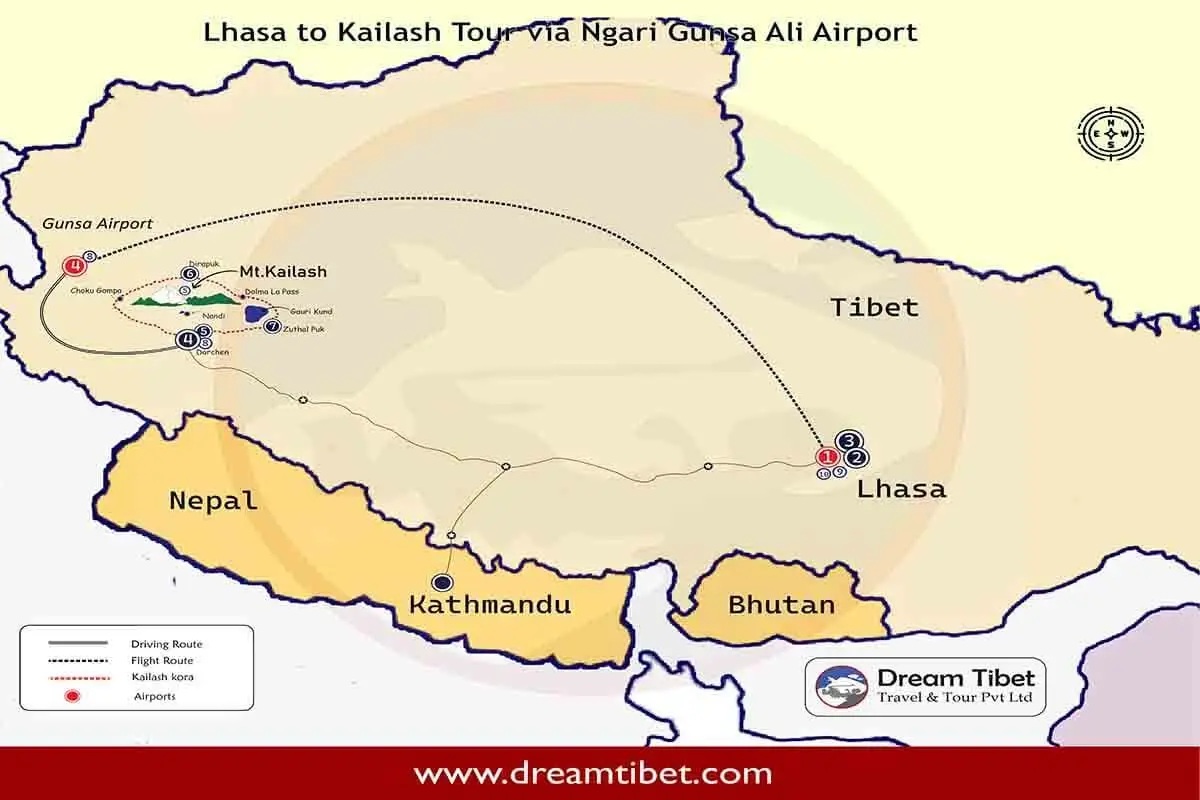 Kailash yatra Via Ngari Gunsa Airport Route Map