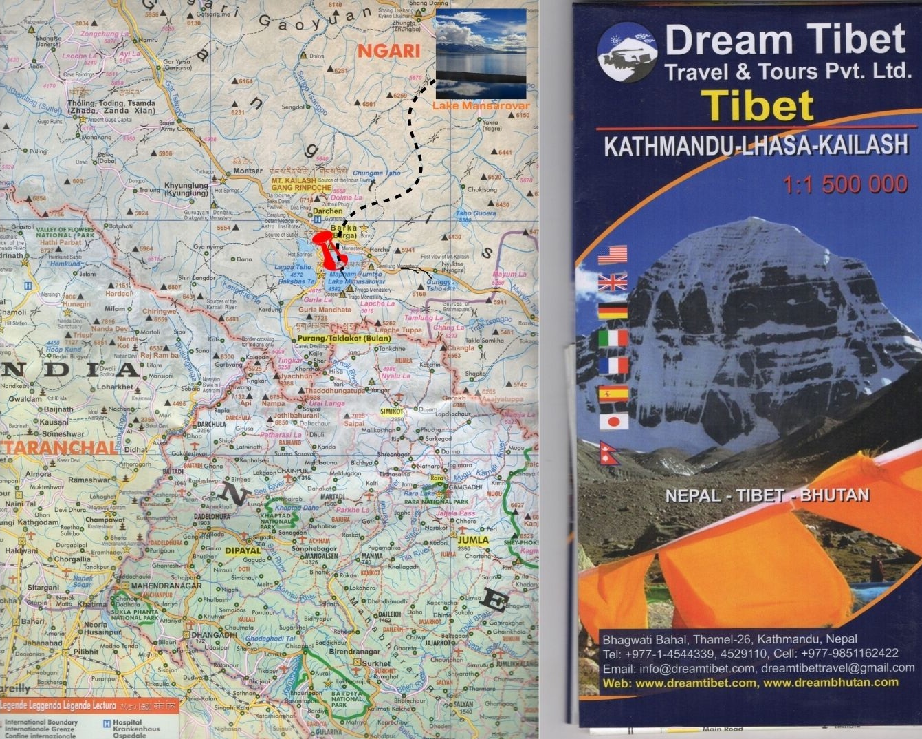Location of Kailash Mansarovar Lake in Tibet Map