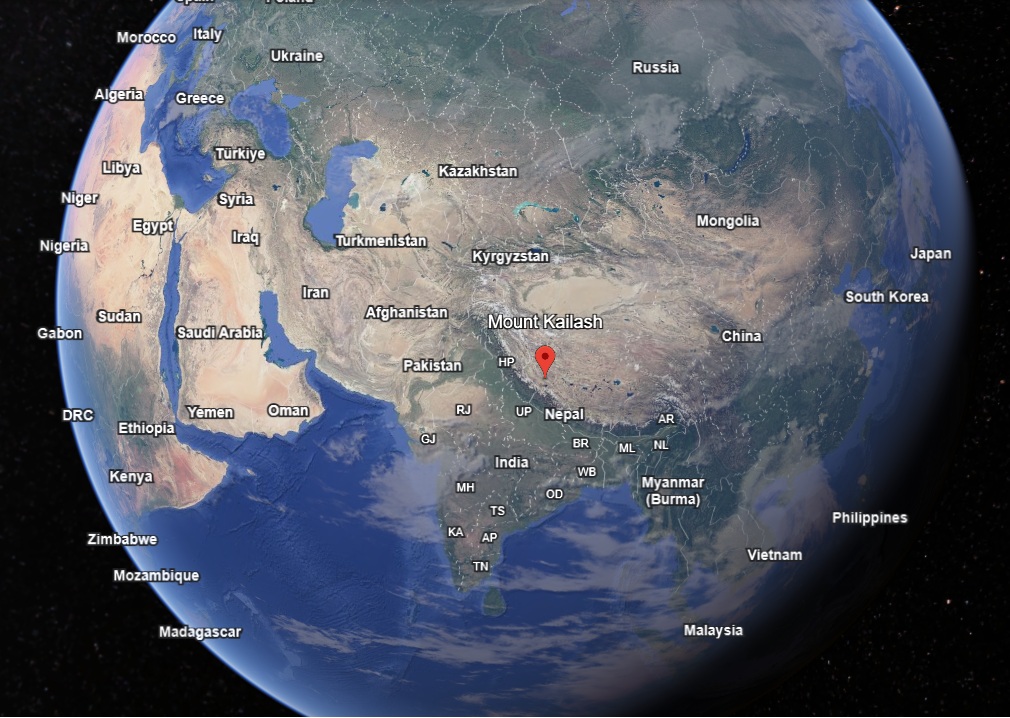 Kailash Parvat Location as per Map of World