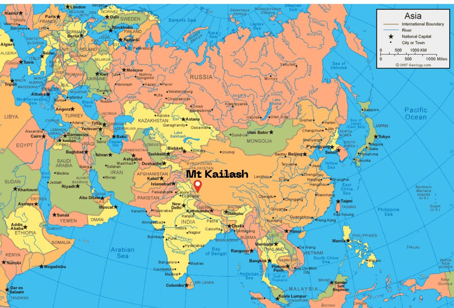 Kailash Location in Asia Map